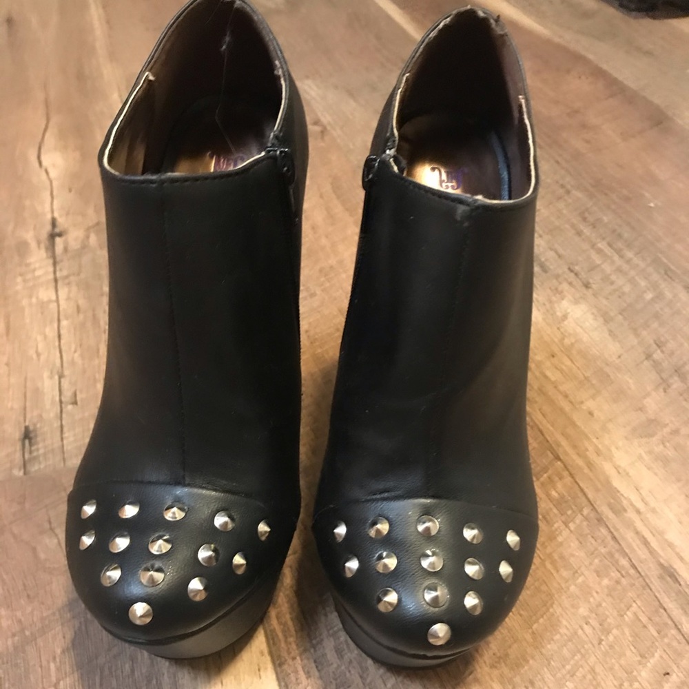 Black Leather Platform Booties